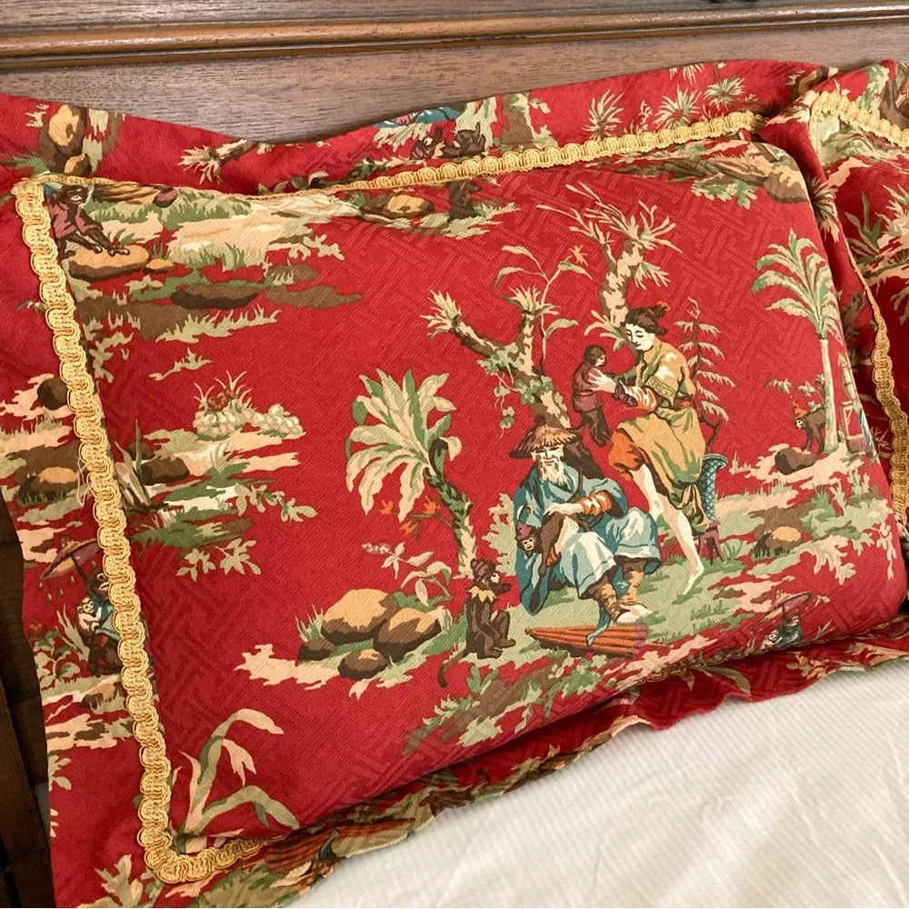 Custom Made Vintage Wesley Mancini Asian Toile Singerie fabric Pillow Shams - Picture 8 of 16